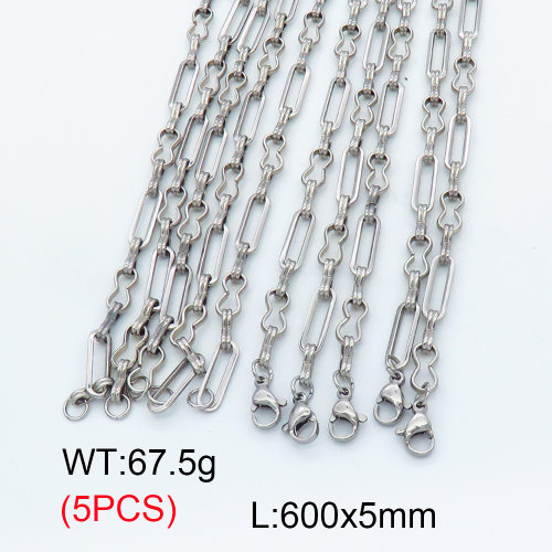 304 Stainless Steel Handmade chain Necklaces,Handmade Figaro Chain,True color,600x5mm,about 13.5 g/pc,5 pcs/package,3N2001477bkab-G023