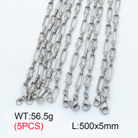 304 Stainless Steel Handmade chain Necklaces,Handmade Figaro Chain,True color,500x5mm,about 11.3 g/pc,5 pcs/package,3N2001478ajlv-G023
