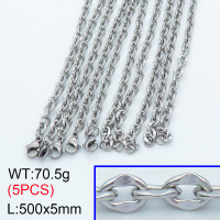 304 Stainless Steel Necklace Making,Oval Dapped Cable Chains,True color,500x5mm,about 14.1 g/pc,5 pcs/package,3N2001480ahlv-G023