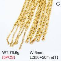 304 Stainless Steel Handmade chain Choker Necklaces,Handmade Figaro Chain,Vacuum plating 18K gold,L:350x6mm,T:50mm,about 15.32 g/pc,5 pcs/package,3N2001483ajvb-G023