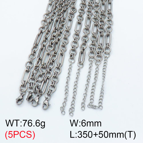 304 Stainless Steel Handmade chain Choker Necklaces,Handmade Figaro Chain,True color,L:350x6mm,T:50mm,about 15.32 g/pc,5 pcs/package,3N2001484vila-G023