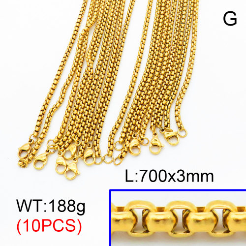 304 Stainless Steel Necklace Making,Unwelded Venetian Chains,Vacuum plating gold,700x3mm,about 18.8 g/pc,10 pcs/package,3N2001486ajlv-G025