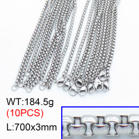 304 Stainless Steel Necklace Making,Unwelded Venetian Chains,True color,700x3mm,about 18.45 g/pc,10 pcs/package,3N2001487ahjb-G025