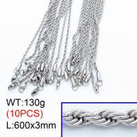 304 Stainless Steel Necklace Making,Unwelded Rope Chains,True color,600x3mm,about 13 g/pc,10 pcs/package,3N2001489vhmv-G025