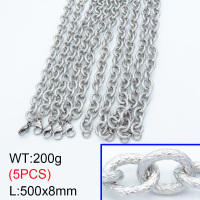 304 Stainless Steel Necklaces,Textured Cable Chains,True color,500x8mm,about 40 g/pc,5 pcs/package,3N2001495ajlv-G026