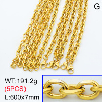 304 Stainless Steel Necklaces,Faceted Cable Chains,Vacuum plating 18K gold,600x7mm,about 38.24 g/pc,5 pcs/package,3N2001500bkab-G026