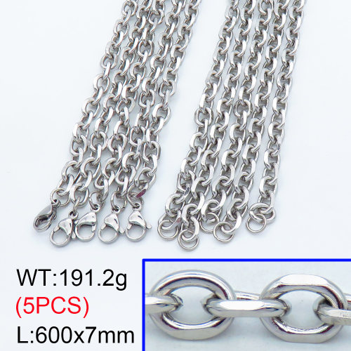 304 Stainless Steel Necklaces,Faceted Cable Chains,True color,600x7mm,about 38.24 g/pc,5 pcs/package,3N2001501ajlv-G026