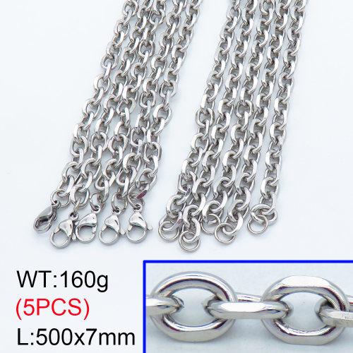 304 Stainless Steel Necklaces,Faceted Cable Chains,True color,500x7mm,about 32 g/pc,5 pcs/package,3N2001503ajvb-G026