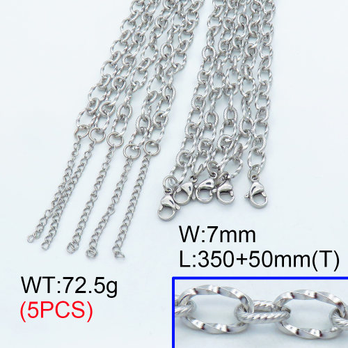 304 Stainless Steel Choker Necklaces,Unwelded with Spool Oval Textured Twisted Figaro Link Chains,True color,L:350x7mm,T:50mm,about 14.5 g/pc,5 pcs/package,3N2001505aiil-G026