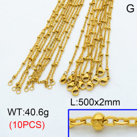 304 Stainless Steel Necklace Making,Cable Satellite Chains,Vacuum plating gold,500x2mm,about 4.06 g/pc,10 pcs/package,3N2001506aivb-G015
