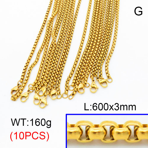 304 Stainless Steel Necklace Making,Unwelded Venetian Chains,Vacuum plating gold,600x3mm,about 16 g/pc,10 pcs/package,3N2001507bjja-G025