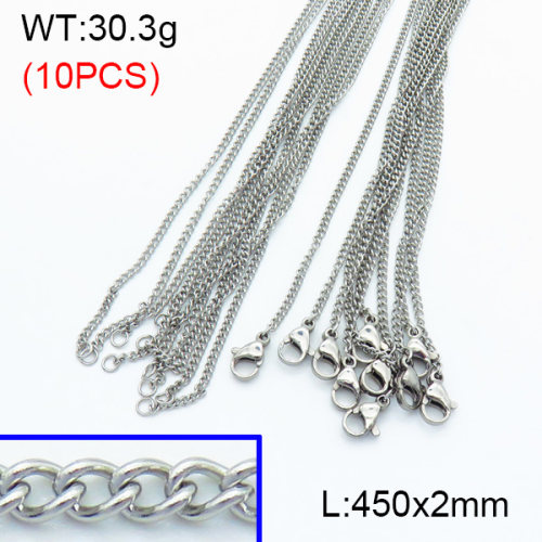 304 Stainless Steel Necklace Making,Curb Chains Twisted Chains Unwelded with Spool Oval,True color,450x2mm,about 3.03 g/pc,10 pcs/package,3N2002018ahlv-G022