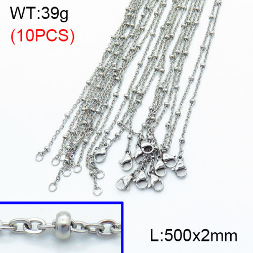 304 Stainless Steel Necklace Making,Cable Satellite Chains,True color,500x2mm,about 3.9 g/pc,10 pcs/package,3N2002019vhnv-G022