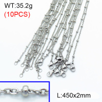 304 Stainless Steel Necklace Making,Cable Satellite Chains,True color,450x2mm,about 3.52 g/pc,10 pcs/package,3N2002020vhnv-G022