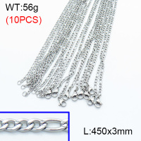 304 Stainless Steel Necklace Making,Figaro Twisted Chain,True color,450x3mm,about 5.6 g/pc,10 pcs/package,3N2002021vhmv-G022