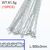 304 Stainless Steel Necklace Making,Figaro Twisted Chain,True color,500x3mm,about 6.15 g/pc,10 pcs/package,3N2002022vhmv-G022