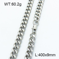 304 Stainless Steel Necklaces,Polished,Cuban Chain Twisted Curb Chains,True color,430x9mm,about 60.2 g/pc,1 pc/package,3N2002024bbmo-G025
