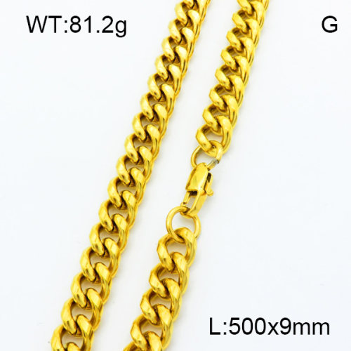 304 Stainless Steel Necklaces,Polished,Cuban Chain Twisted Curb Chains,Vacuum plating 18K gold,550x9mm,about 81.2 g/pc,1 pc/package,3N2002025bhjo-G025