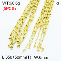 304 Stainless Steel Choker Necklaces,Cable Paperclip Chains,Vacuum plating 18K gold,L:350x6mm,T:50mm,about 13.32 g/pc,5 pcs/package,3N2002029vhkl-G028