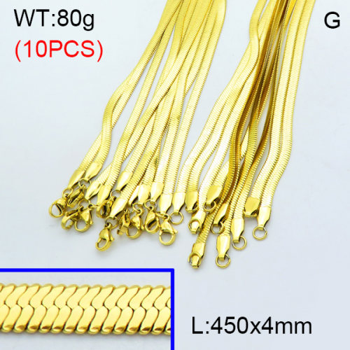 304 Stainless Steel Necklace Making,Handmade Soldered Herringbone Chains,Vacuum plating gold,450x4mm,about 8 g/pc,10 pcs/package,3N2002032akma-G029