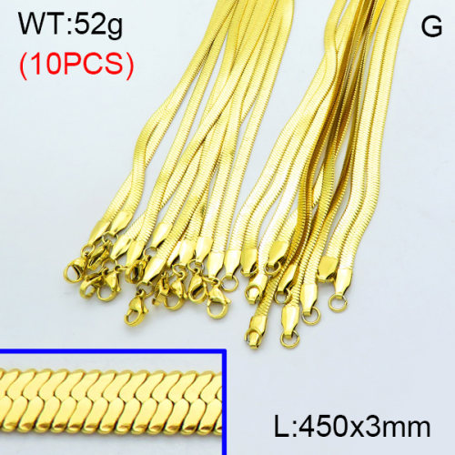 304 Stainless Steel Necklace Making,Handmade Soldered Herringbone Chains,Vacuum plating gold,450x3mm,about 5.2 g/pc,10 pcs/package,3N2002040ajia-G029