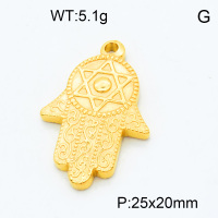 304 Stainless Steel Pendants,Polished,Palm,Vacuum plating 18K gold,25x20mm,about 5.1 g/pc,5 pcs/package,3P2002583aaij-066