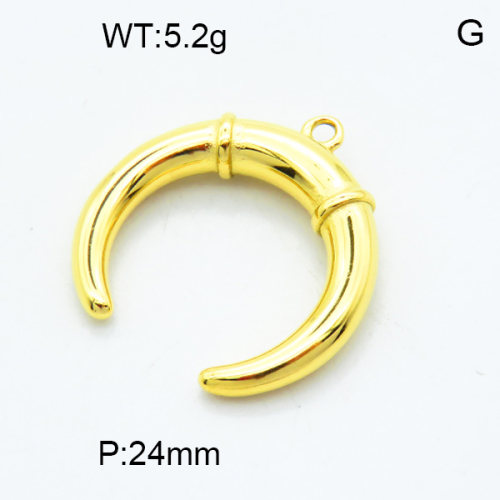 316 Stainless Steel Casting Pendants,High quality handmade polishing,Horns,Vacuum plating 18K gold,24mm,Hole:2mm,about 5.2 g/pc,1 pc/package,3P2002730vbll-066