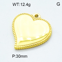 304 Stainless Steel Necklaces,High quality handmade polishing,Heart,Vacuum plating 18K gold,30mm,Hole:2.5mm,about 12.4 g/pc,1 pc/package,3P2002732baka-066