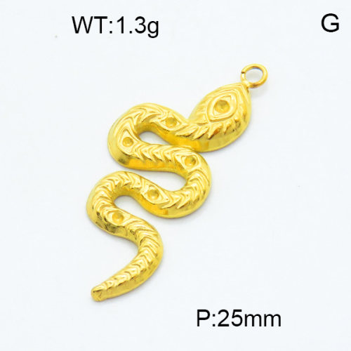304 Stainless Steel Necklaces,Polished,Snake,Vacuum plating 18K gold,25mm,Hole:2mm,about 1.3 g/pc,1 pc/package,3P2002735aajo-066