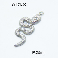 304 Stainless Steel Necklaces,Polished,Snake,True color,25mm,Hole:2mm,about 1.3 g/pc,1 pc/package,3P2002736aaio-066