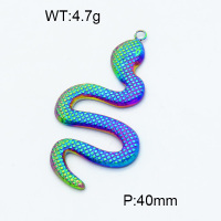 304 Stainless Steel Necklaces,Polished,Snake,Vacuum plating rainbow colors,40mm,Hole:2mm,about 4.7 g/pc,1 pc/package,3P2002744vbll-066