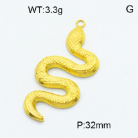 304 Stainless Steel Necklaces,Polished,Snake,Vacuum plating 18K gold,32mm,Hole:2mm,about 3.3 g/pc,1 pc/package,3P2002745aakn-066