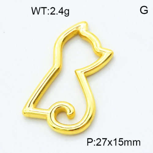 304 Stainless Steel Linking Rings,Polished,Cat,Vacuum plating 18K gold,27x15mm,about 2.4 g/pc,5 pcs/package,3P2002755aaip-906