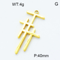 304 Stainless Steel Pendants,Polished,Cross,Vacuum plating 18K gold,40mm,Hole:2mm,about 4 g/pc,1 pc/package,3P2002765aajh-906