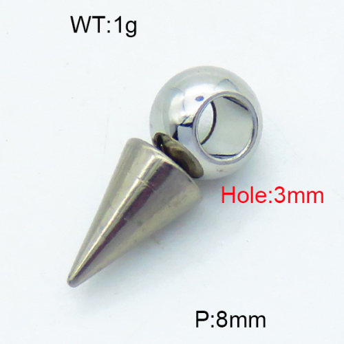 304 Stainless Steel Pendants,Polished,Awl,True color,8mm,Hole:3mm,about 1 g/pc,5 pcs/package,3P2002768aahi-906