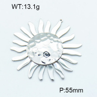 304 Stainless Steel Pendants,Polished,Sun,True color,55mm,Hole:1.5mm,about 13.1 g/pc,1 pc/package,3P2002772aajp-906