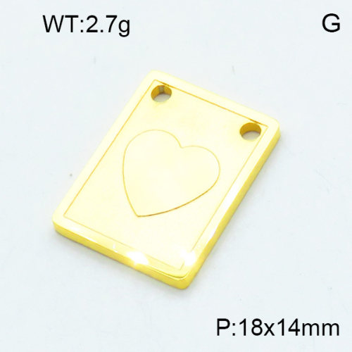 304 Stainless Steel Pendant Links,Polished,Heart,Rectangle,Vacuum plating 18K gold,18x14mm,Hole:2mm,about 2.7 g/pc,5 pcs/package,3P2002773aahn-906