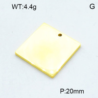 304 Stainless Steel Pendants,Polished,Square,Vacuum plating 18K gold,20mm,Hole:1.5mm,about 4.4 g/pc,5 pcs/package,3P2002775vahk-906
