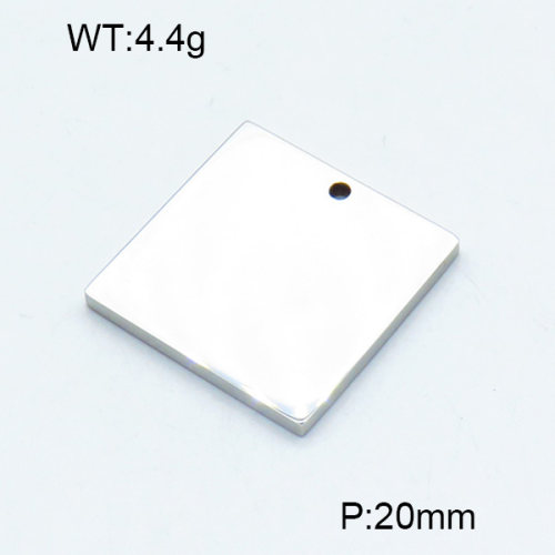 304 Stainless Steel Pendants,Polished,Square,True color,20mm,Hole:1.5mm,about 4.4 g/pc,5 pcs/package,3P2002776aahi-906