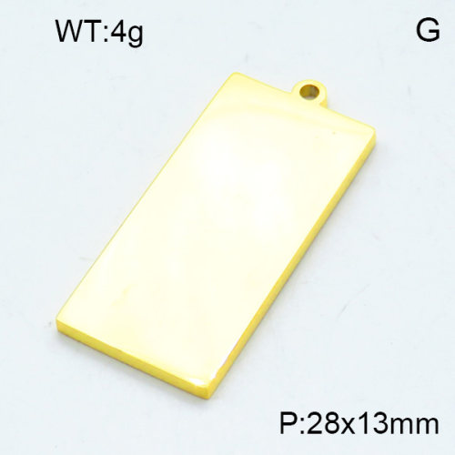 304 Stainless Steel Pendants,Polished,Rectangle,Vacuum plating 18K gold,28x13mm,Hole:1.5mm,about 4 g/pc,5 pcs/package,3P2002777aahm-906