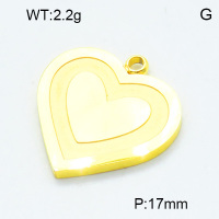 304 Stainless Steel Pendants,Polished,Heart,Vacuum plating 18K gold,17mm,Hole:2mm,about 2.2 g/pc,5 pcs/package,3P2002783aahn-906