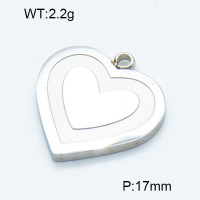 304 Stainless Steel Pendants,Polished,Heart,True color,17mm,Hole:2mm,about 2.2 g/pc,5 pcs/package,3P2002784vahk-906