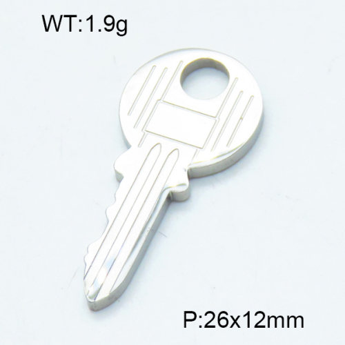 304 Stainless Steel Pendants,Polished,Key,True color,26x12mm,Hole:4.5mm,about 1.9 g/pc,5 pcs/package,3P2002786vahk-906