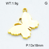 304 Stainless Steel Pendants,Polished,Butterfly,Vacuum plating 18K gold,13x18mm,Hole:2mm,about 1.9 g/pc,5 pcs/package,3P2002787vahk-906