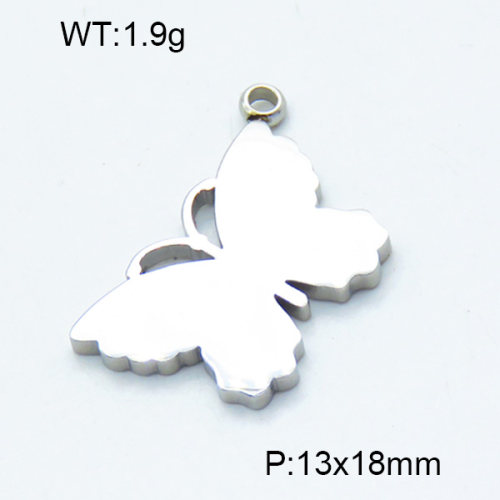 304 Stainless Steel Pendants,Polished,Butterfly,True color,13x18mm,Hole:2mm,about 1.9 g/pc,5 pcs/package,3P2002788aahi-906