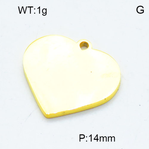304 Stainless Steel Pendants,Polished,Heart,Vacuum plating 18K gold,14mm,Hole:1.5mm,about 1 g/pc,5 pcs/package,3P2002791aahi-906