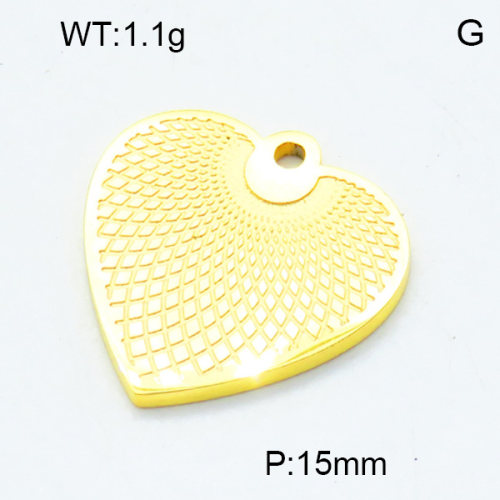 304 Stainless Steel Pendants,Polished,Pattern heart,Vacuum plating 18K gold,15mm,Hole:1.5mm,about 1.1 g/pc,5 pcs/package,3P2002793vahk-906