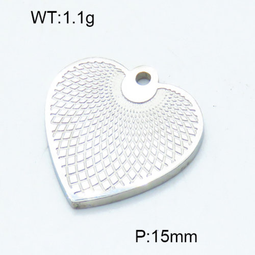 304 Stainless Steel Pendants,Polished,Pattern heart,True color,15mm,Hole:1.5mm,about 1.1 g/pc,5 pcs/package,3P2002794aahi-906