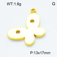 304 Stainless Steel Pendants,Polished,Butterfly,Vacuum plating 18K gold,13x17mm,Hole:2mm,about 1.6 g/pc,5 pcs/package,3P2002797vahk-906