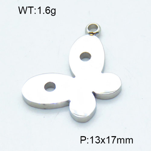 304 Stainless Steel Pendants,Polished,Butterfly,True color,13x17mm,Hole:2mm,about 1.6 g/pc,5 pcs/package,3P2002798aahi-906